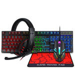 Conjunto de Teclado, Rato e Auscultadores Gaming Luminosos 4 em 1 T-WOLF TF-800