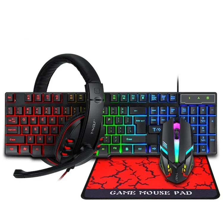 Conjunto de Teclado, Rato e Auscultadores Gaming Luminosos 4 em 1 T-WOLF TF-800