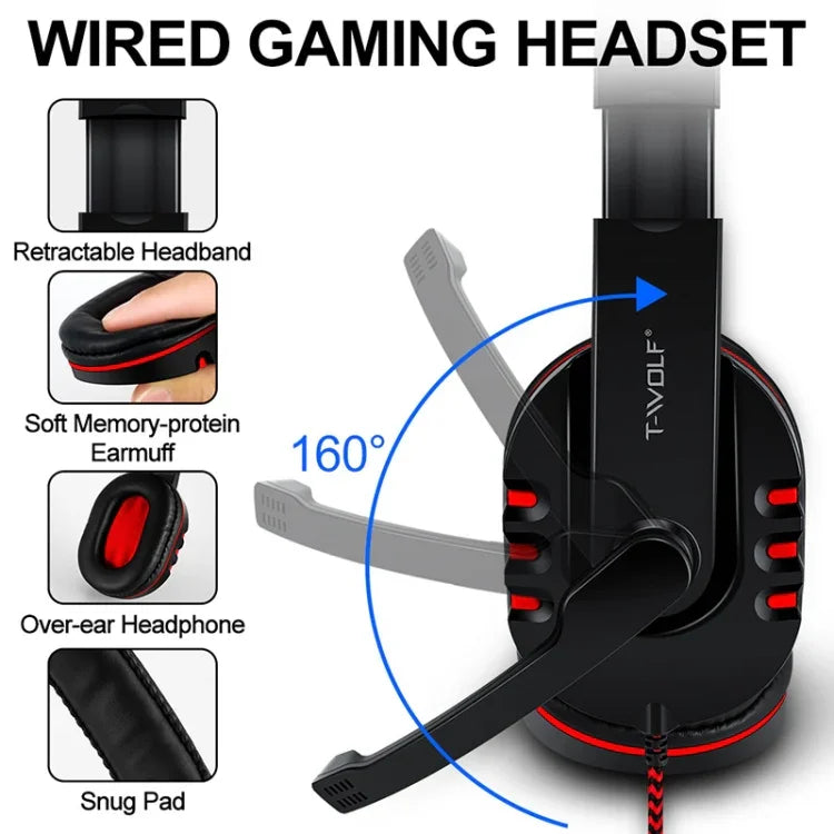 Conjunto de Teclado, Rato e Auscultadores Gaming Luminosos 4 em 1 T-WOLF TF-800