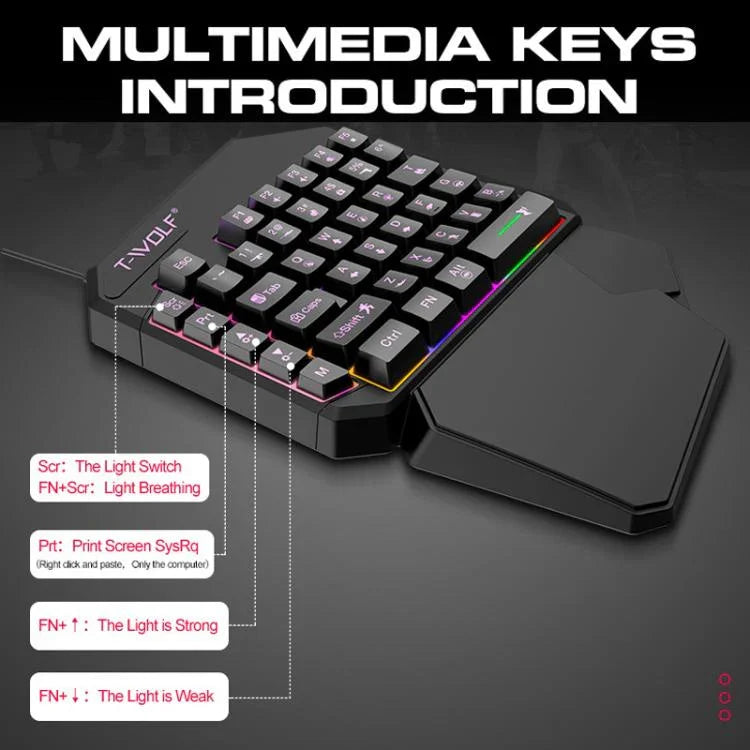 Teclado Gaming T-WOLF para Telemóvel de Uma Mão, Especificação:, Teclado T19, Conjunto TF-900, Teclado + Rato + Trono