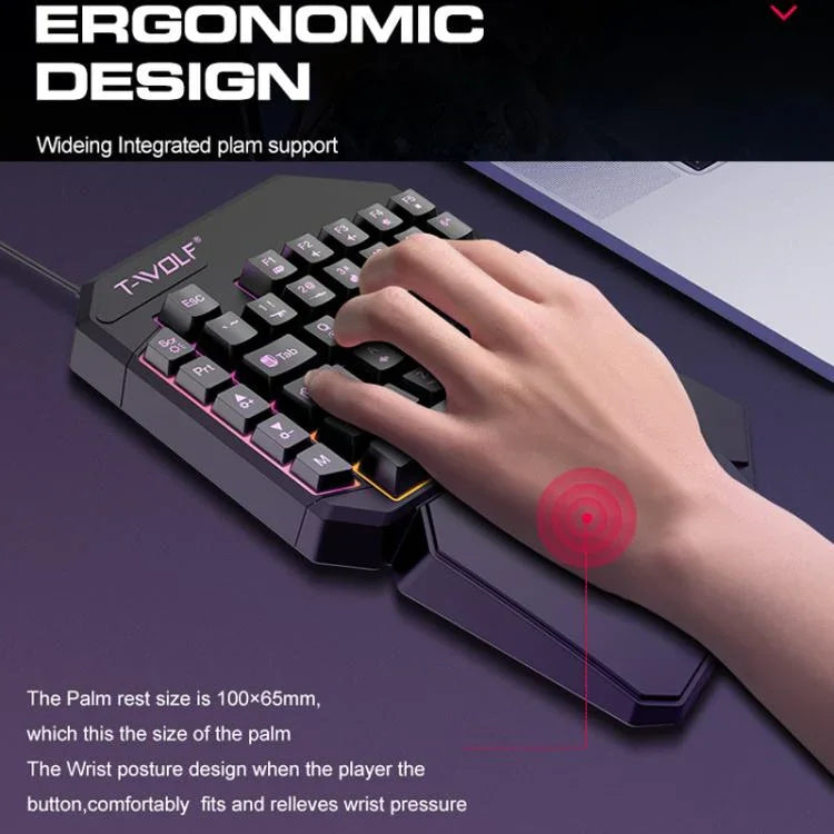Teclado Gaming T-WOLF para Telemóvel de Uma Mão, Especificação:, Teclado T19, Conjunto TF-900, Teclado + Rato + Trono