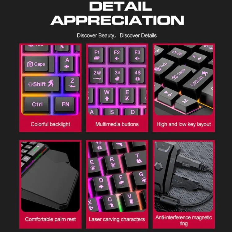Teclado Gaming T-WOLF para Telemóvel de Uma Mão, Especificação:, Teclado T19, Conjunto TF-900, Teclado + Rato + Trono