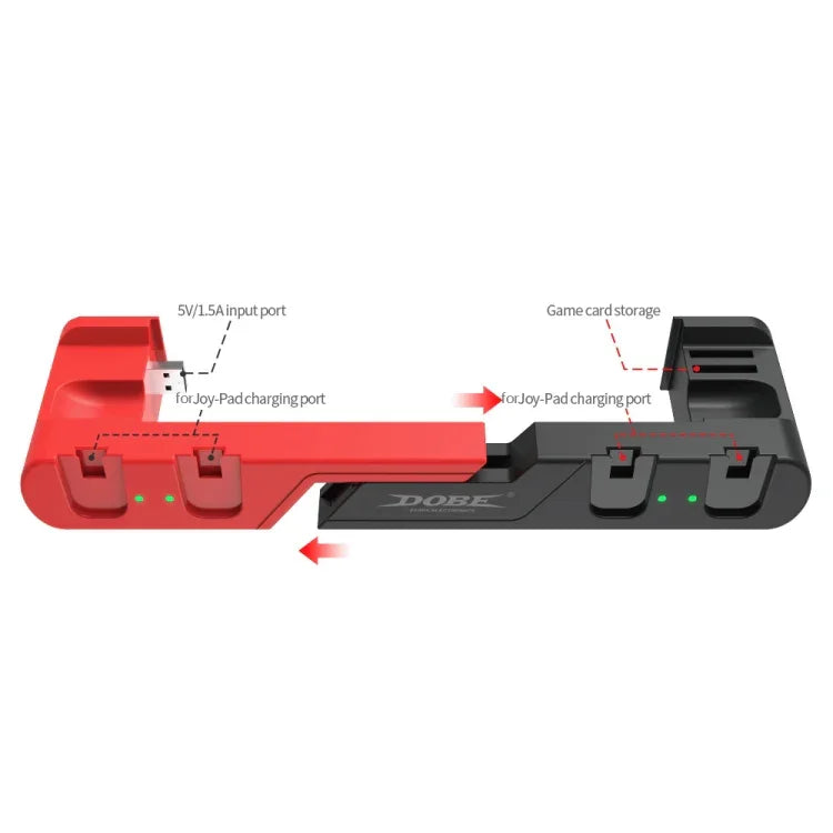 Base de carregamento DOBE TNS-0122 4 em 1 para gamepad Switch OLED, TNS-0122 Vermelho Preto, TNS-0122 Branco Preto