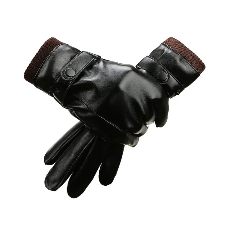 Luvas de Homem para Outono e Inverno, À Prova de Vento, Forro de Pelúcia Quente, PU, para Ciclismo, 01