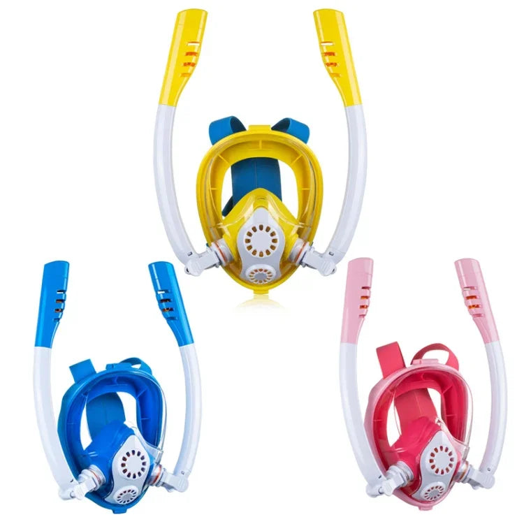 Máscara de Mergulho e Snorkeling de Silicone Seca Completa com Duplo Tubo para Crianças, Óculos de Natação, XS
