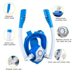 Máscara de Mergulho e Snorkeling de Silicone Seca Completa com Duplo Tubo para Crianças, Óculos de Natação, XS