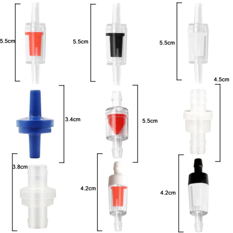 20 Peças de Válvula de Retenção para Traqueia de Bomba de Oxigénio para Aquário, 4mm (Vermelho), 4mm (Preto), 4mm (Branco), 4mm (Azul), 8mm (Vermelho), 10mm (Branco), 12mm (Branco), 4mm (Branco Vermelho)