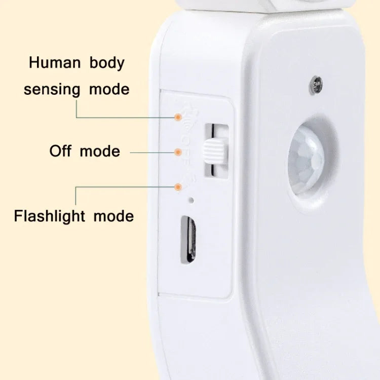 Luz Noturna Inteligente de Indução Corporal Humana LED 1,2W com Carregamento USB, Luz Quente com Sensor, Luz Branca com Sensor