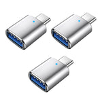 3 UNIDADES Adaptador OTG USB 3.0 Fêmea para USB-C / Tipo-C Macho com Luz Indicadora, 3 UNIDADES com Indicador