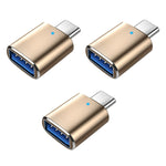 3 UNIDADES Adaptador OTG USB 3.0 Fêmea para USB-C / Tipo-C Macho com Luz Indicadora, 3 UNIDADES com Indicador