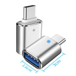 3 UNIDADES Adaptador OTG USB 3.0 Fêmea para USB-C / Tipo-C Macho com Luz Indicadora, 3 UNIDADES com Indicador