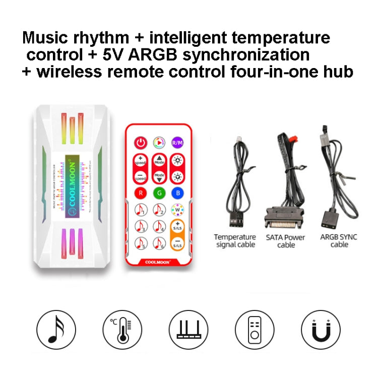 COOLMOON CM-MPAC Ventoinha de Arrefecimento PWM 5V ARGB Controlo Remoto Para Caixa de PC, Estilo:, 4 em 1 (Branco), 4 em 1 (Preto), Controlador 3 em 1 (Branco), Controlador 3 em 1 (Preto)