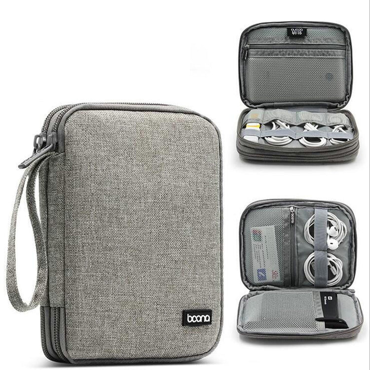 Bolsa de Armazenamento para Cabo de Dados de Duas Camadas Baona BN-D004, Bolsa para Acessórios Digitais, Cinzento, Preto