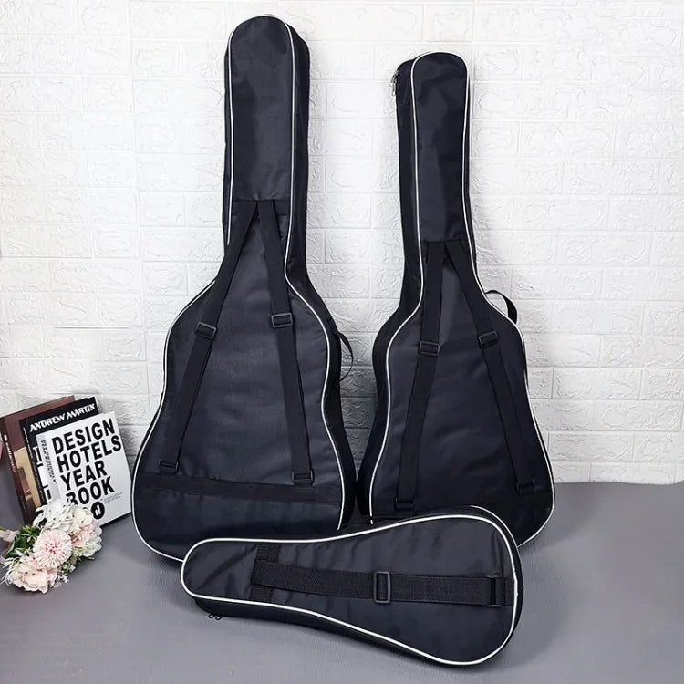 Mochila em tecido Oxford acolchoado de algodão, Especificações:, Para guitarra de 38 polegadas, Para ukulele de 21 polegadas, Para ukulele de 23 polegadas