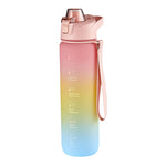 Copo Desportivo de Plástico de Grande Capacidade 1000ml com Cores em Gradiente, Rosa Cereja, Azul Céu, Cinzento Prateado