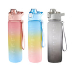 Copo Desportivo de Plástico de Grande Capacidade 1000ml com Cores em Gradiente, Rosa Cereja, Azul Céu, Cinzento Prateado