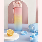 Copo Desportivo de Plástico de Grande Capacidade 1000ml com Cores em Gradiente, Rosa Cereja, Azul Céu, Cinzento Prateado