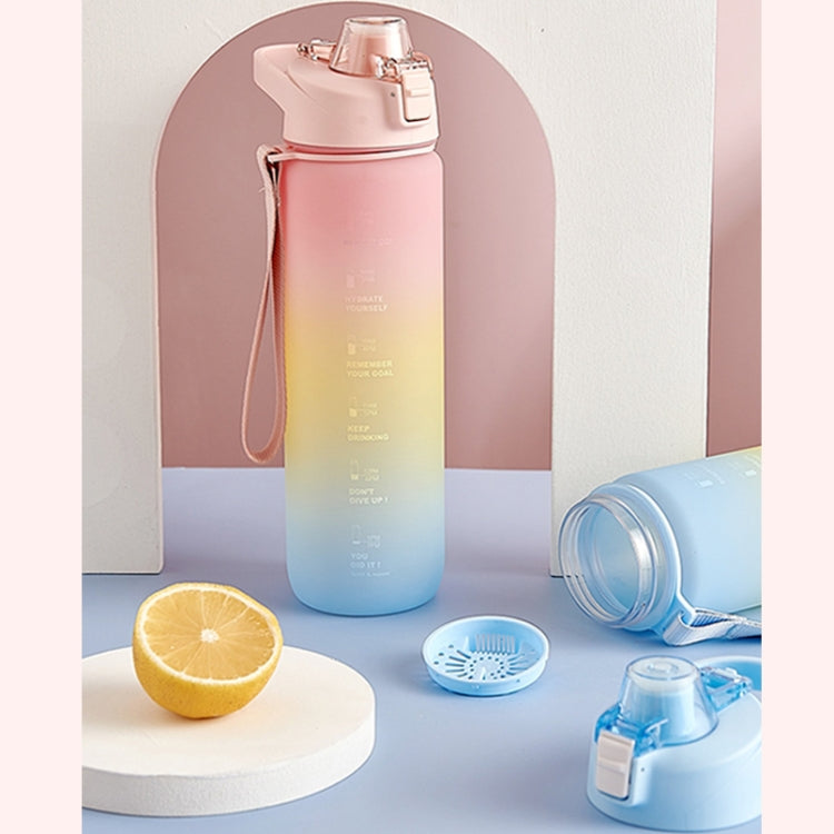 Copo Desportivo de Plástico de Grande Capacidade 1000ml com Cores em Gradiente, Rosa Cereja, Azul Céu, Cinzento Prateado