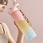 Copo Desportivo de Plástico de Grande Capacidade 1000ml com Cores em Gradiente, Rosa Cereja, Azul Céu, Cinzento Prateado