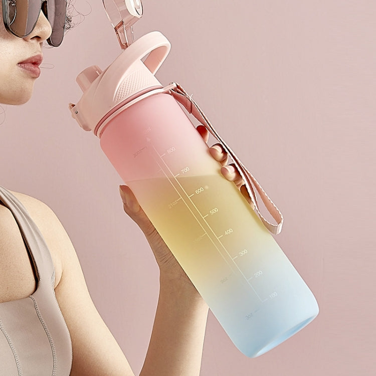 Copo Desportivo de Plástico de Grande Capacidade 1000ml com Cores em Gradiente, Rosa Cereja, Azul Céu, Cinzento Prateado