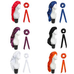 3 PCS/Conjunto Touca Longa para Cuidados de Cabelo + Turbante + Anel de Cabelo, Vermelho, Azul, Roxo, Preto, Branco, Laranja, Vermelho Rosado, Prateado, Champanhe, Azul Lago