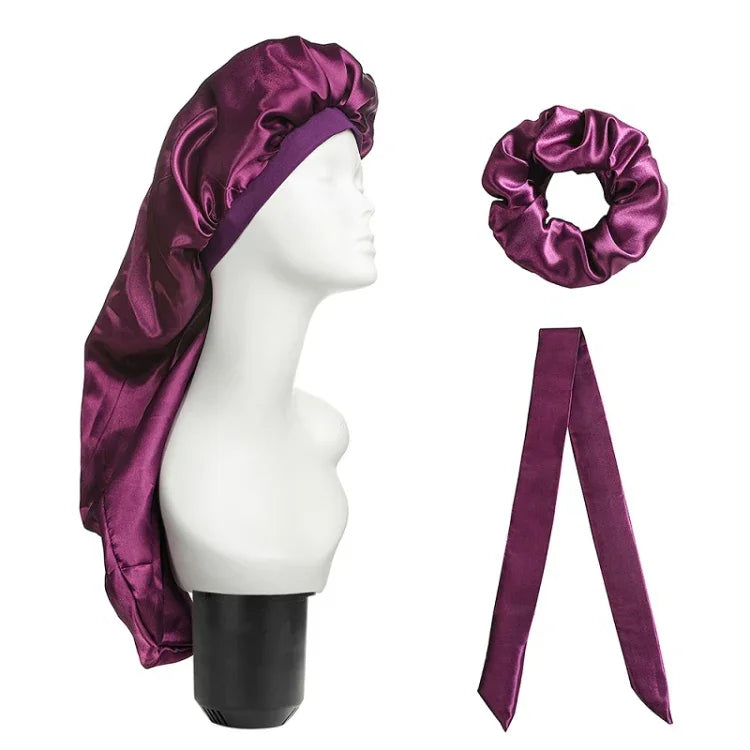 3 PCS/Conjunto Touca Longa para Cuidados de Cabelo + Turbante + Anel de Cabelo, Vermelho, Azul, Roxo, Preto, Branco, Laranja, Vermelho Rosado, Prateado, Champanhe, Azul Lago