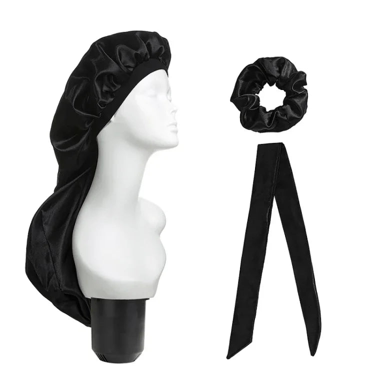 3 PCS/Conjunto Touca Longa para Cuidados de Cabelo + Turbante + Anel de Cabelo, Vermelho, Azul, Roxo, Preto, Branco, Laranja, Vermelho Rosado, Prateado, Champanhe, Azul Lago