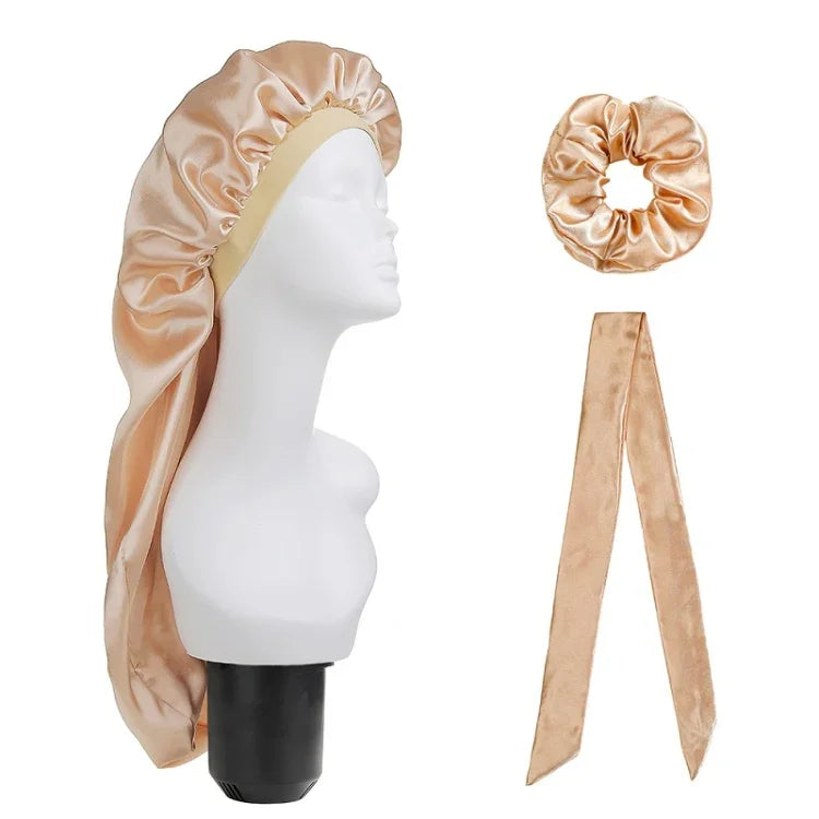 3 PCS/Conjunto Touca Longa para Cuidados de Cabelo + Turbante + Anel de Cabelo, Vermelho, Azul, Roxo, Preto, Branco, Laranja, Vermelho Rosado, Prateado, Champanhe, Azul Lago