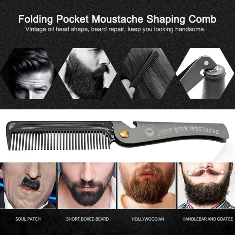 Pente Dobrável para Estilo de Barba com Óleo, Cinzento Banhado, Âmbar