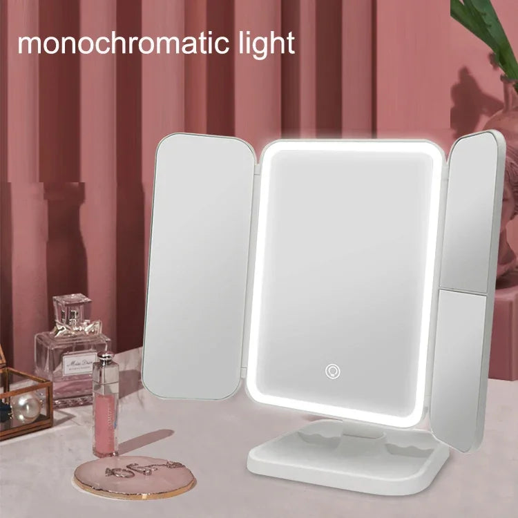 Espelho de Maquilhagem LED Dobrável Três Lados 430 com Lâmpada de Mesa, Estilo Plug-in, Estilo de Carregamento, Luz Tricolor Estilo de Carregamento