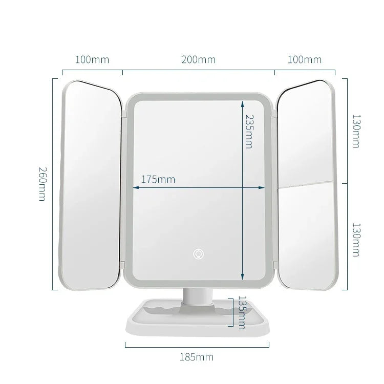 Espelho de Maquilhagem LED Dobrável Três Lados 430 com Lâmpada de Mesa, Estilo Plug-in, Estilo de Carregamento, Luz Tricolor Estilo de Carregamento
