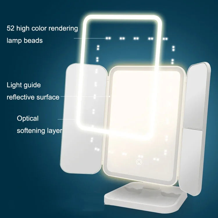 Espelho de Maquilhagem LED Dobrável Três Lados 430 com Lâmpada de Mesa, Estilo Plug-in, Estilo de Carregamento, Luz Tricolor Estilo de Carregamento