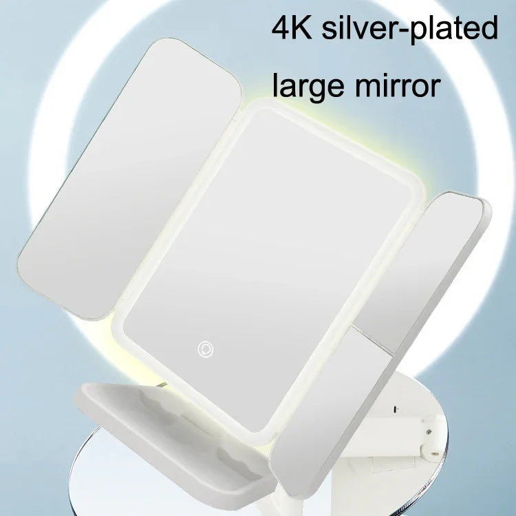 Espelho de Maquilhagem LED Dobrável Três Lados 430 com Lâmpada de Mesa, Estilo Plug-in, Estilo de Carregamento, Luz Tricolor Estilo de Carregamento