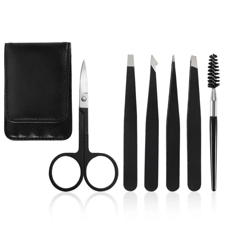 Conjunto de Aparador de Sobrancelhas 6 em 1 em Aço Inoxidável, Preto, Colorido