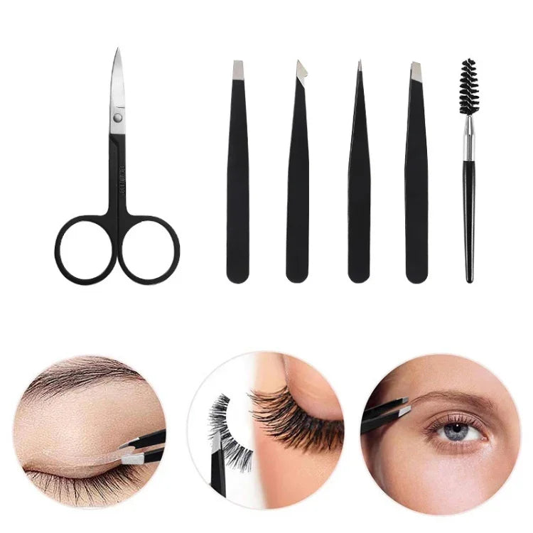 Conjunto de Aparador de Sobrancelhas 6 em 1 em Aço Inoxidável, Preto, Colorido