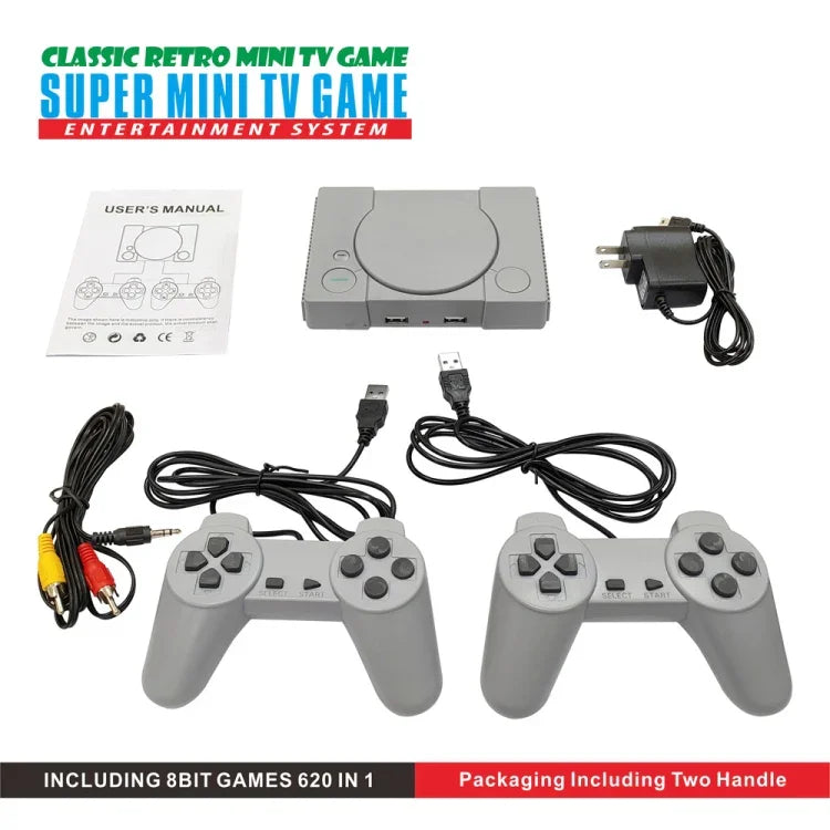 Consola de Jogos TV Mini 8-Bit para Dois Jogadores com 620 Jogos Integrados, PS1 mini (Plugue UE)