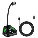 MI520 Microfone Condensador de Pescoço de Ganso para Computador de Secretária, Versão USB com Luz RGB Respiratória