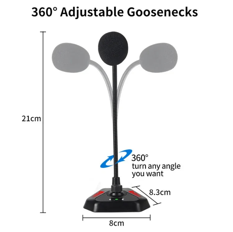 MI520 Microfone Condensador de Pescoço de Ganso para Computador de Secretária, Versão USB com Luz RGB Respiratória