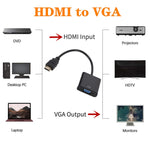 Conversor ZHQ007 HDMI para VGA HD 1080P, Branco, Preto