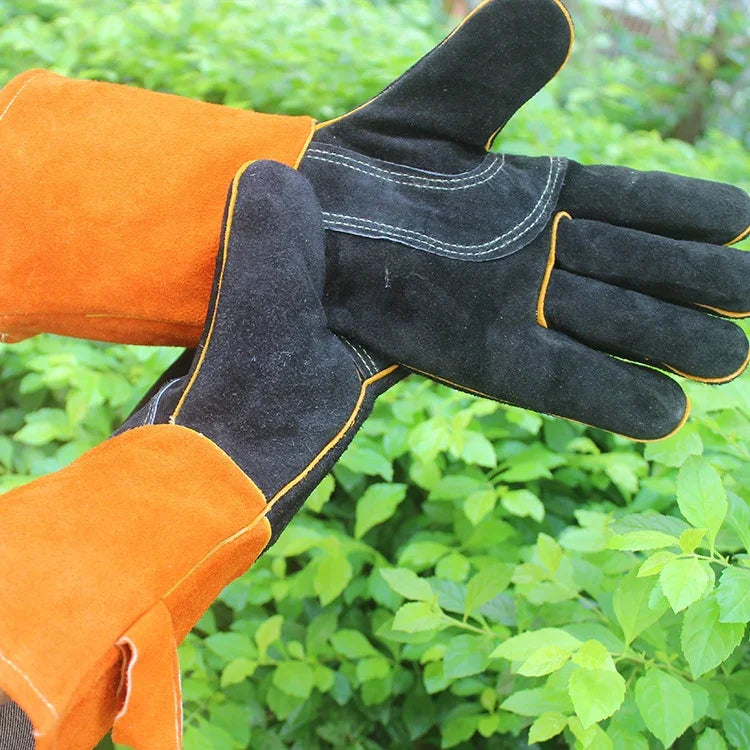 1 Par de Luvas de Soldadura JJ-S2011 para Jardim ao Ar Livre, Resistentes a Cortes, em Couro Genuíno, JJ-S2011