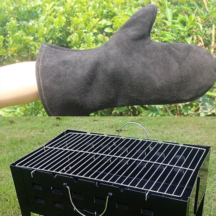 1 Par de Luvas de Isolamento Térmico em Couro Genuíno para Churrasco ao Ar Livre, KX139