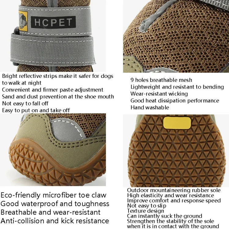 4 PCS / Conjunto HCPET Sapatos para Cão com Rede Respirável, Nº1 4cm, Nº2 4.5cm, Nº3 5cm, Nº4 5.5cm, Nº5 6cm, Nº6 6.5cm, Nº7 7cm, Nº8 7.5cm