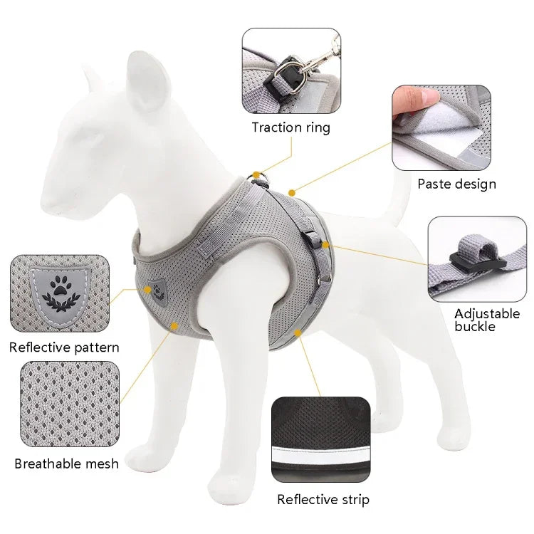 BL-844 Correias Peitorais para Animais Corda Respirável Refletora para Cão, Tamanho:, XS, S, M, L, XL