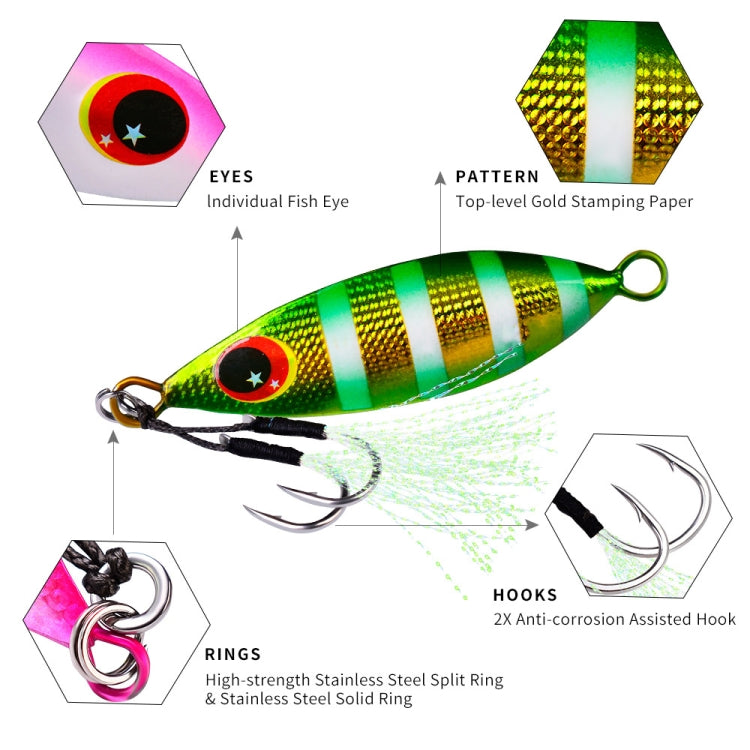 Isco Metálico PROBEROS LF105 para Pesca no Mar, 10g, 20g, 30g, 40g, 60g