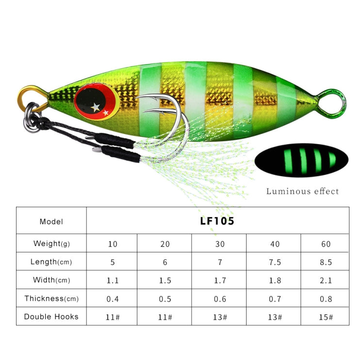 Isco Metálico PROBEROS LF105 para Pesca no Mar, 10g, 20g, 30g, 40g, 60g