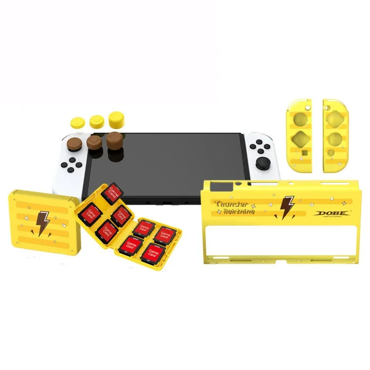 Conjunto de Proteção para Pegador do Comando + Caixa para Cartão + Tampa para Joystick DOBE TNS-1192 para Switch OLED, TNS-1192