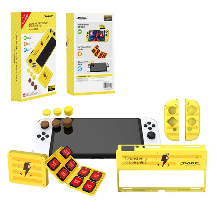 Conjunto de Proteção para Pegador do Comando + Caixa para Cartão + Tampa para Joystick DOBE TNS-1192 para Switch OLED, TNS-1192