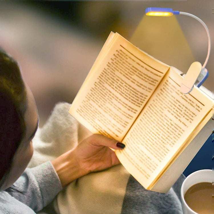 Candeeiro de Secretária Mini com Clipe e 9 LEDs, Carregamento USB, Candeeiro de Leitura com Proteção para os Olhos para Estudante, Azul e Branco, Preto