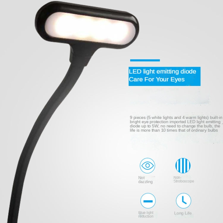 Luz Mini com Clipe para Livro 8021 LED para Partitura Musical com Proteção para os Olhos para Leitura, Preto, Branco