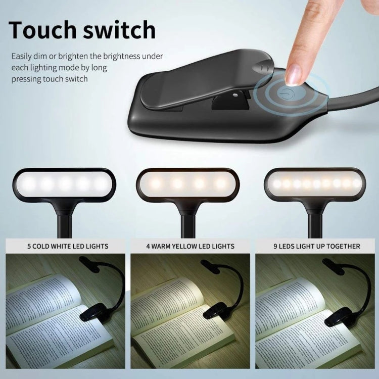 Luz Mini com Clipe para Livro 8021 LED para Partitura Musical com Proteção para os Olhos para Leitura, Preto, Branco